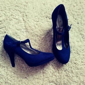 Navy suede high heels